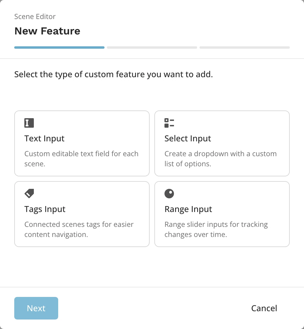 The New Feature window, asking which type of custom feature to add