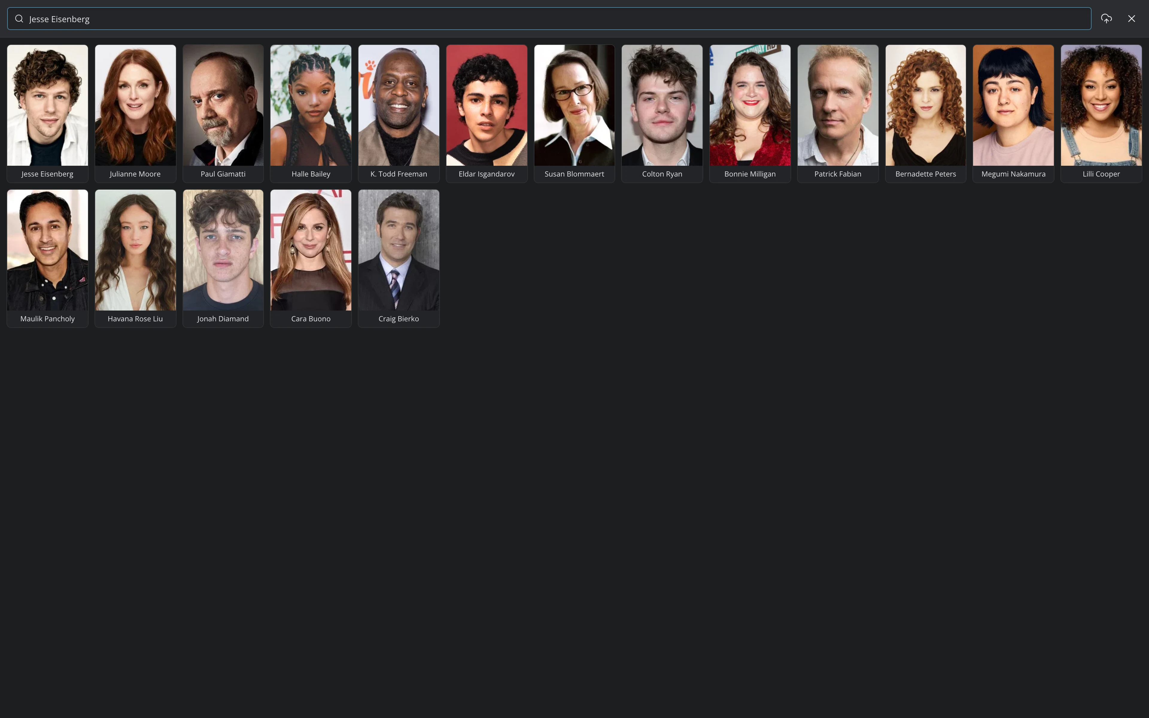 The headshot window showing The Movie Database results for an actor's name