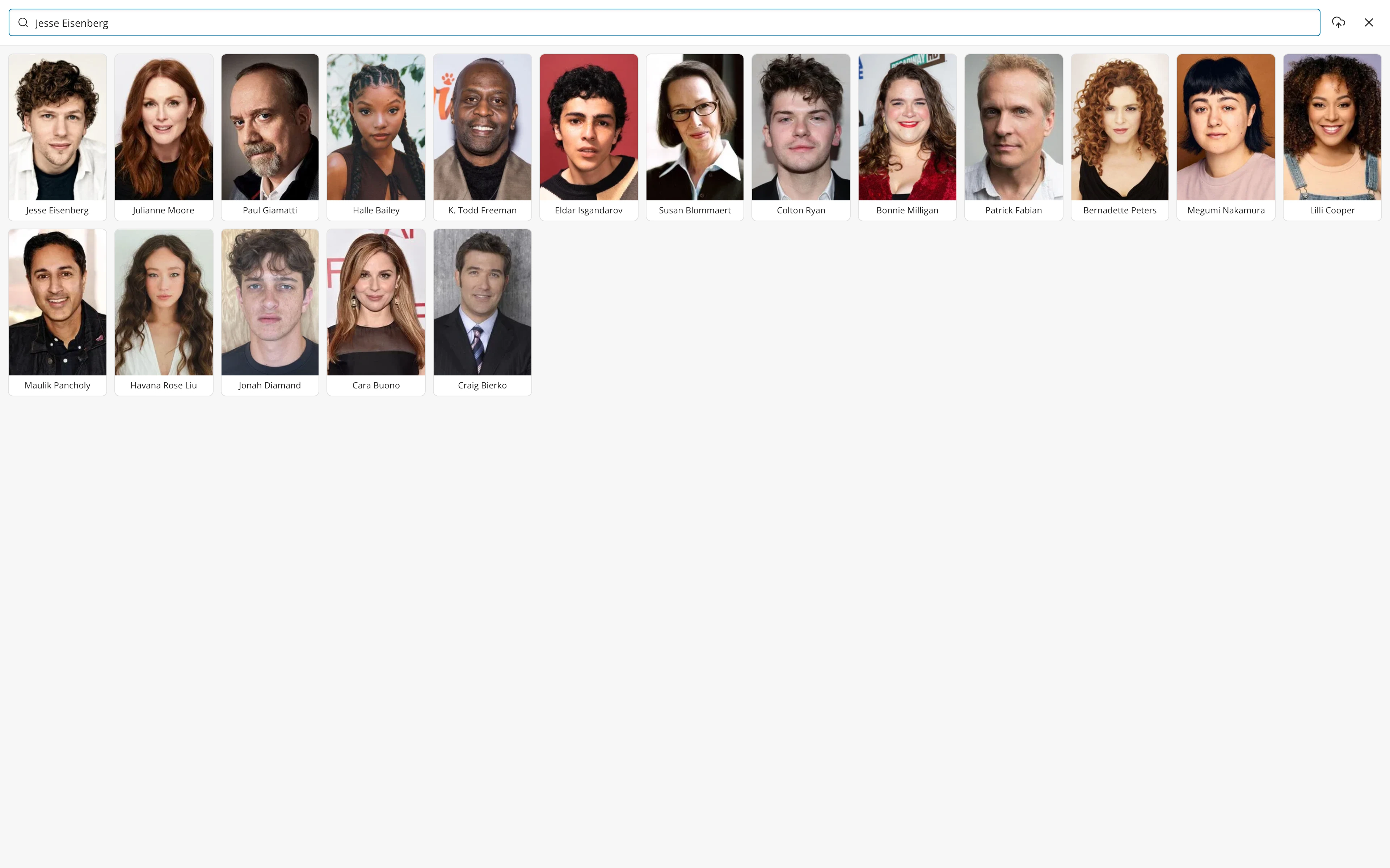 The headshot window showing The Movie Database results for an actor's name