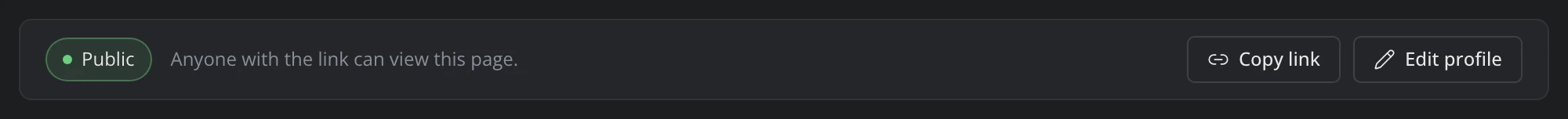 The bar at the top of your own profile page: the Private chip with Only you can see this page, Copy link and Edit profile