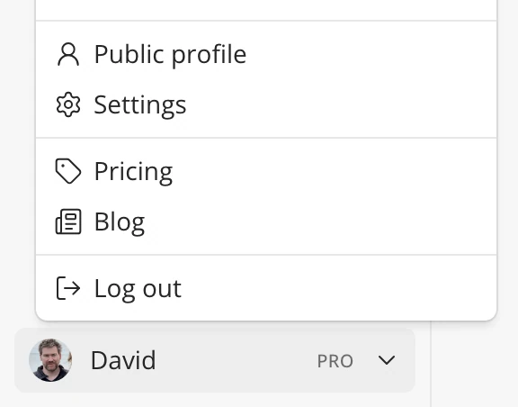 The account menu, with Public profile and Settings