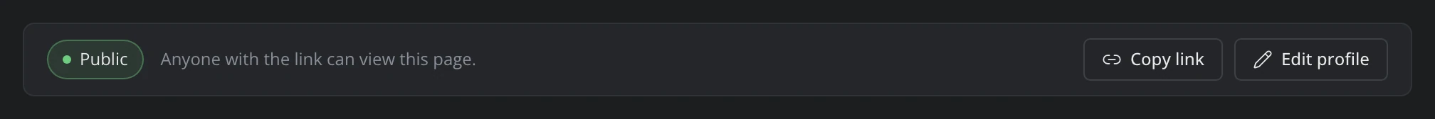 The banner at the top of your own profile page, with the visibility chip, Copy link and Edit profile