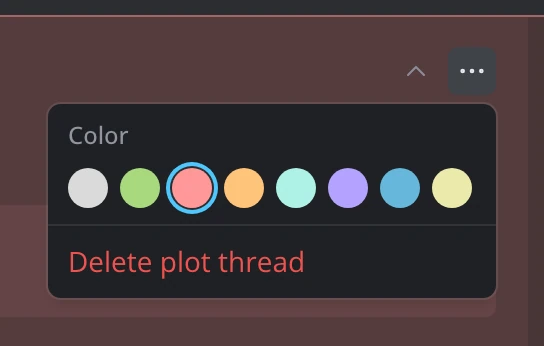 A plot thread's menu with the color choices and Delete plot thread