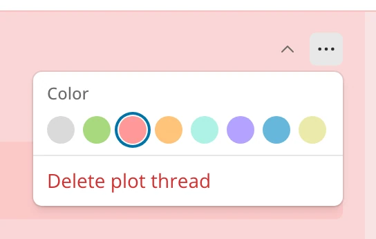 A plot thread's menu with the color choices and Delete plot thread