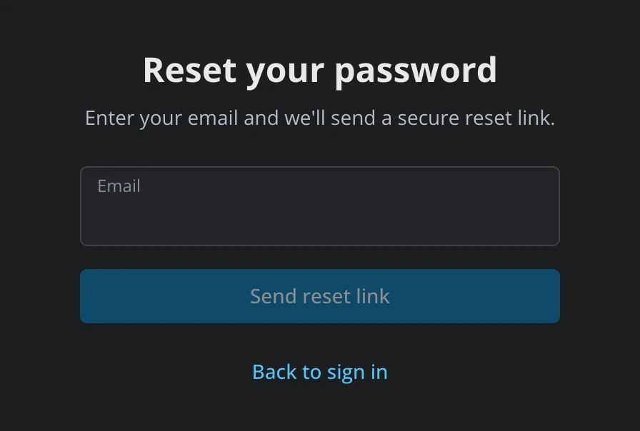 The Reset your password page: the Email field and Send reset link