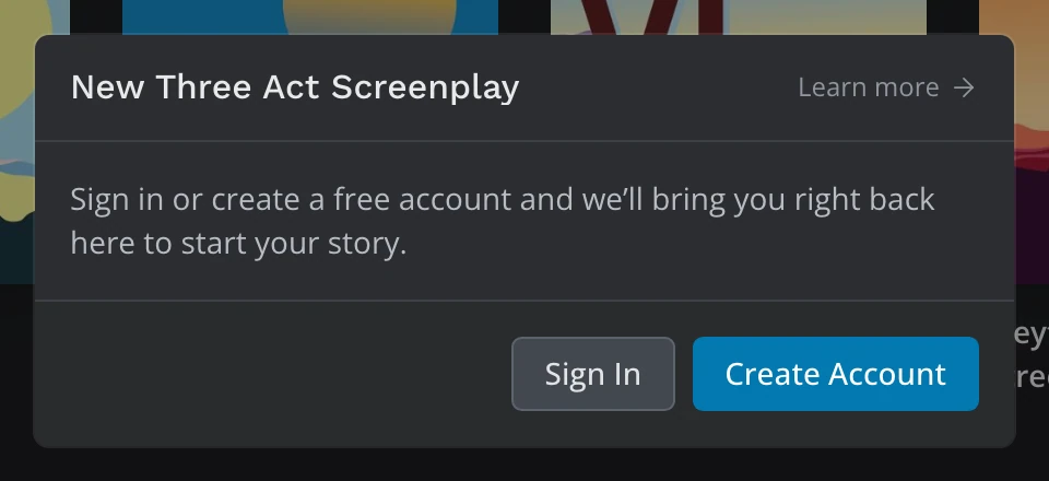 A template's window for a signed-out visitor: Sign in or create a free account, with Sign In and Create Account
