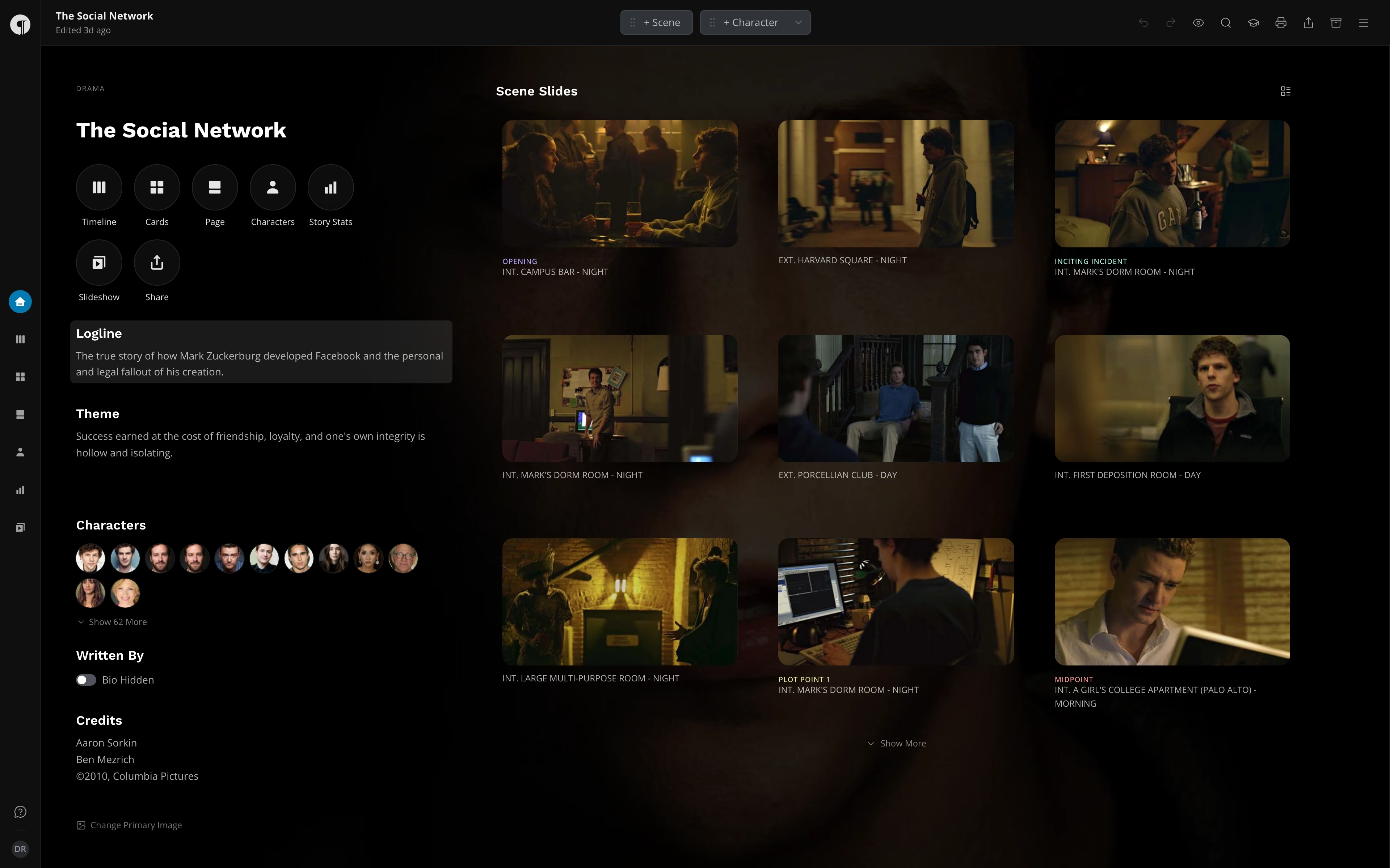 The Home view with the pointer over the logline, which has a soft highlight behind it