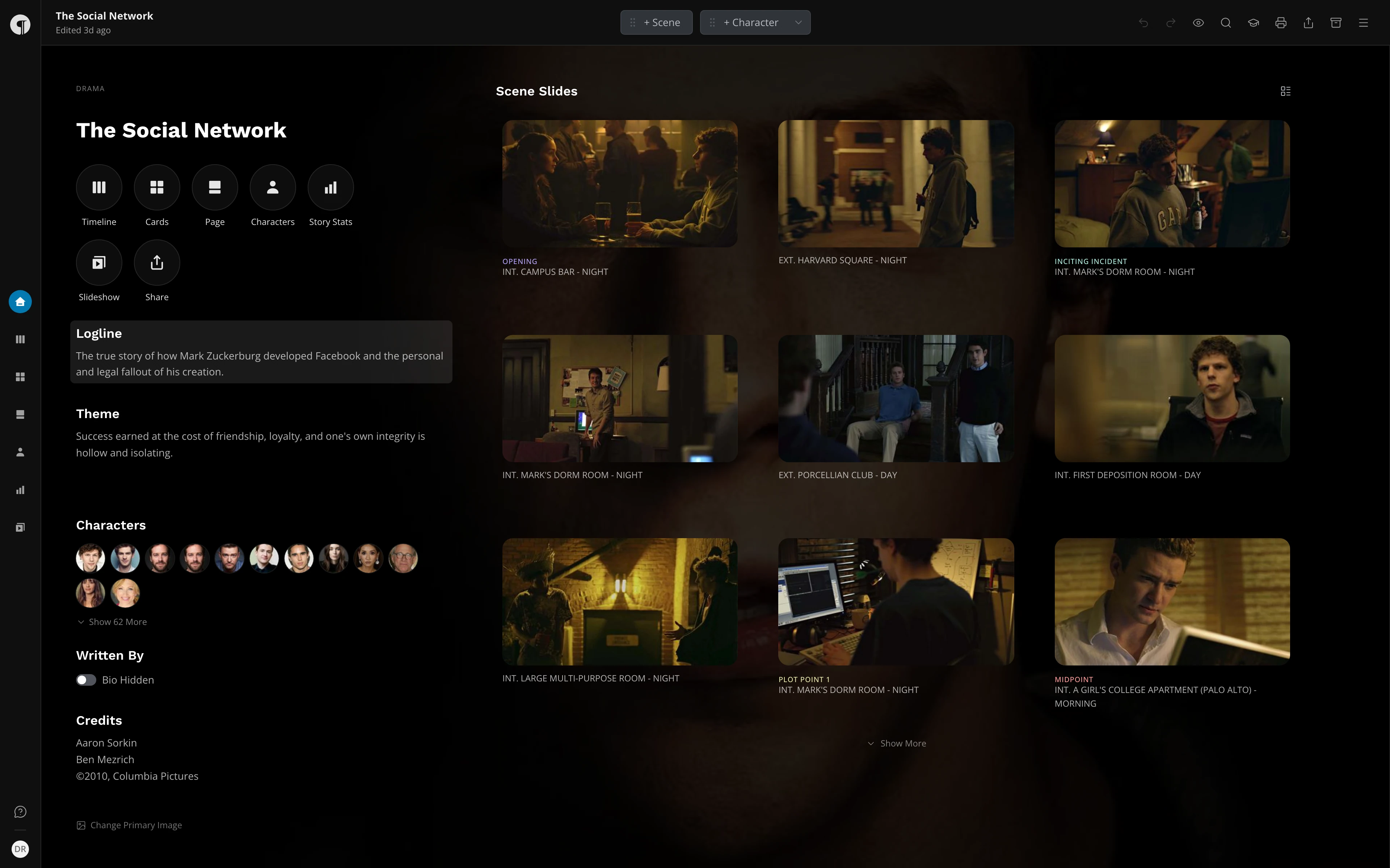 The Home view with the pointer over the logline, which has a soft highlight behind it